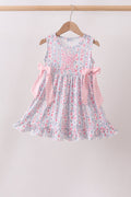 Pink Floral Bow Applique Bow Dress