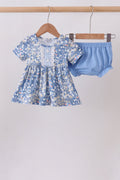 Blue Floral Print Bloomer Set