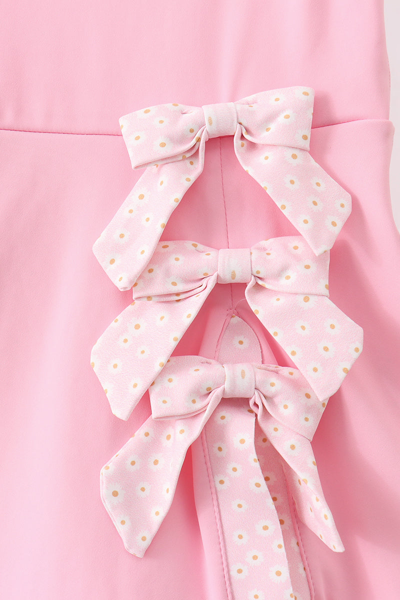 Pink Performance Bow Sash Scalloped Dress