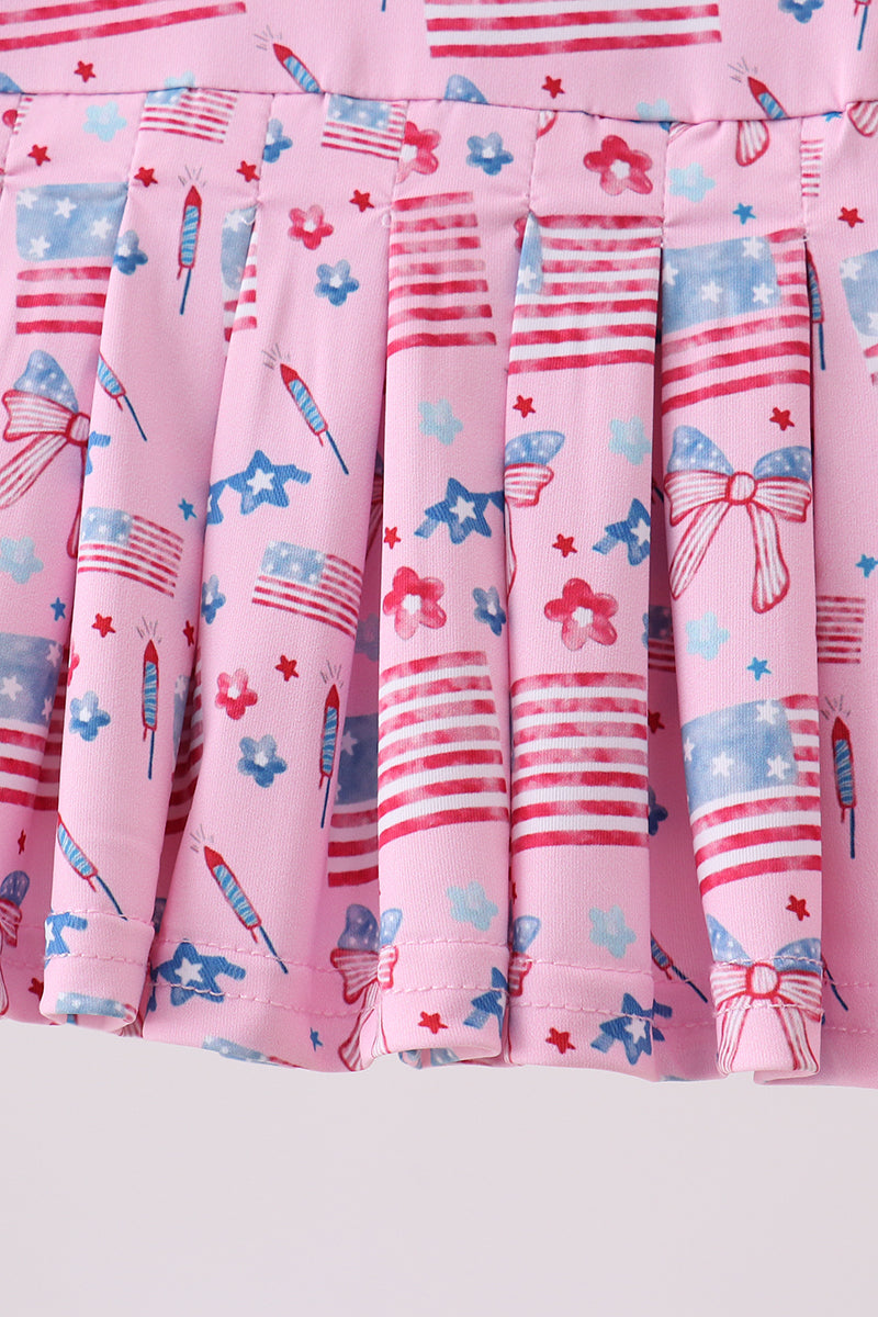 Pink flag star print skorts