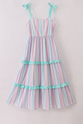 Multicolored stripe tiered mom dress