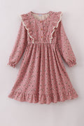Floral corduroy lace ruffle mom dress