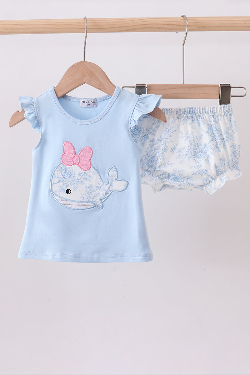 Blue Whale Applique Bloomer Set