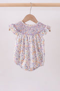 Purple Floral Smocked Ruffle Bubble