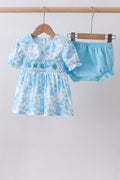 Blue rose smocked bloomer set
