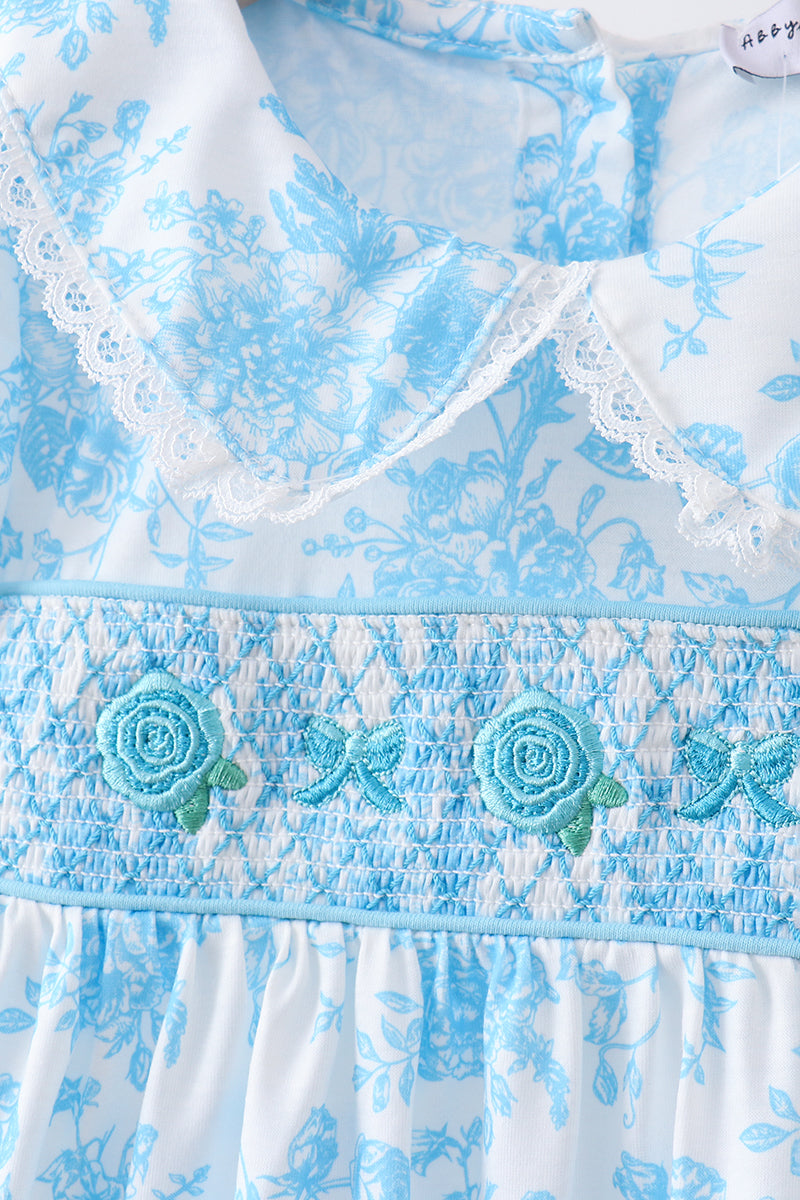 Blue rose smocked bloomer set