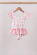 Pink bow castle ruffle one-piece swimsuit