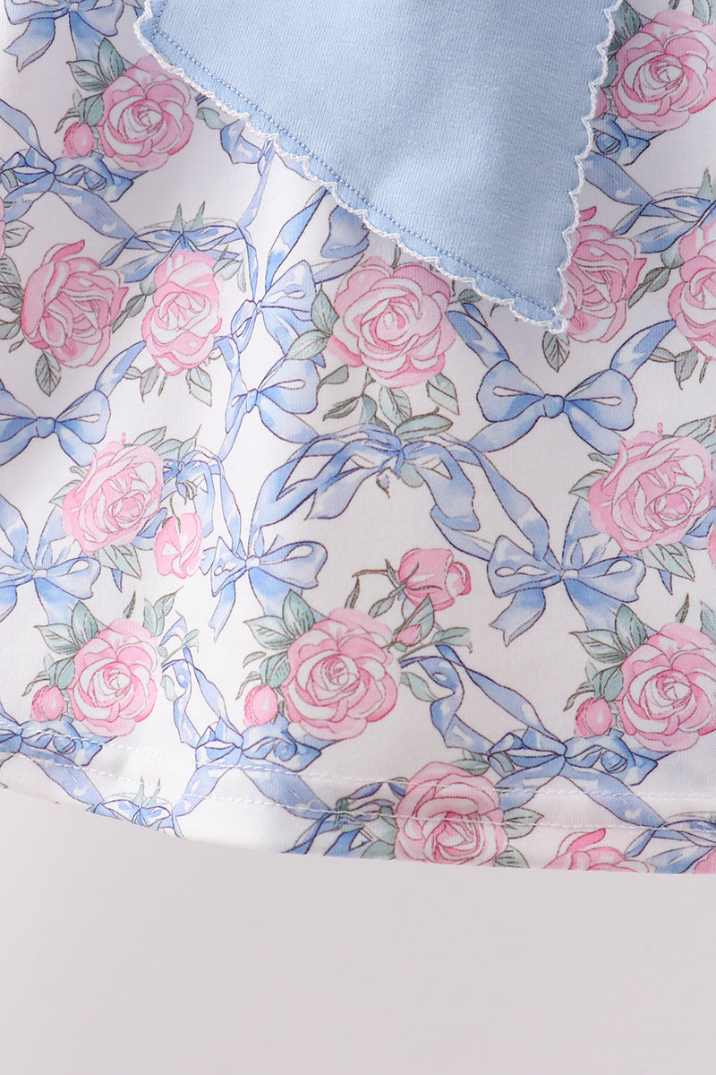 Blue Floral Bow Set