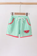 Red Watermelon Embroidered UPF Swim Trunks
