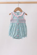 Green Floral Smocked Bubble