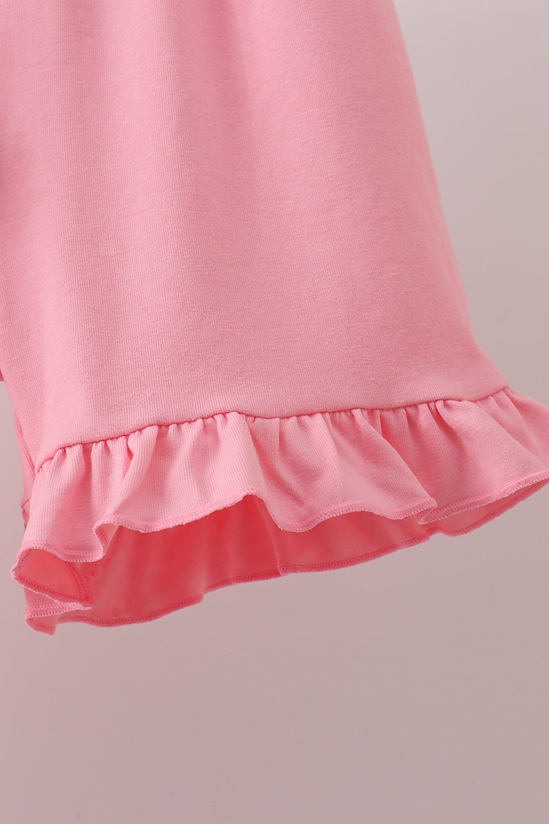 Pink Rose Apple Embroidery Ruffle Dress