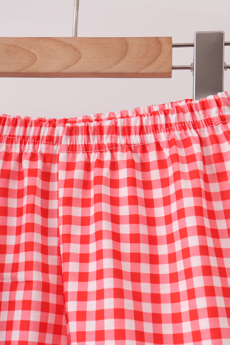 Navy Apple Applique Denim Ruffle Set