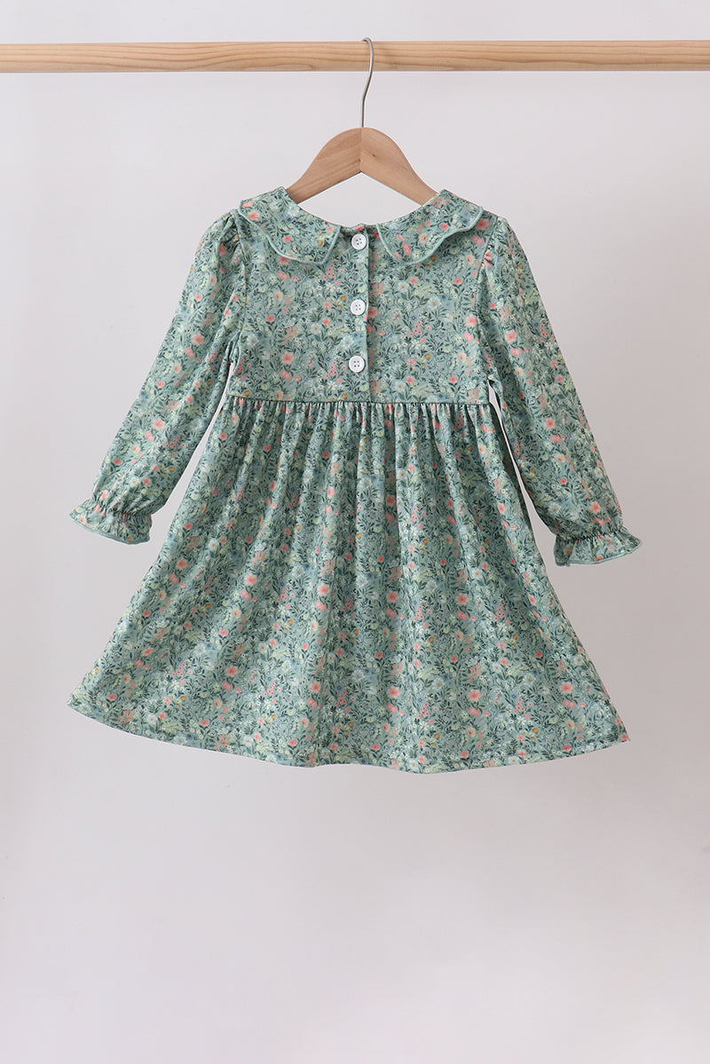 Green Floral Smocked Dress
