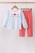 Blue Farm Embroidery Gingham Pants Set