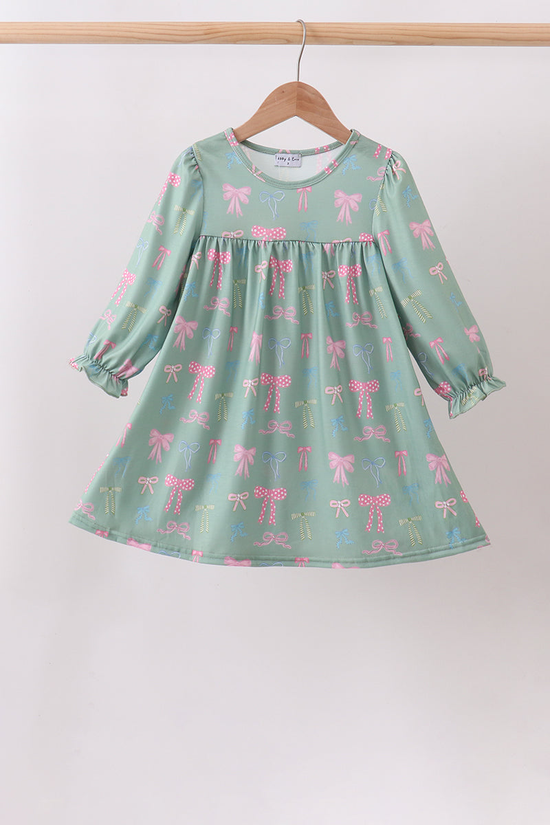 Sage Bow Ruffle Dress