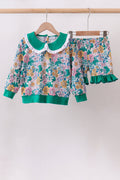 Green Floral Ruffle Shorts Set
