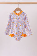Mustard floral print ruffle rashguard