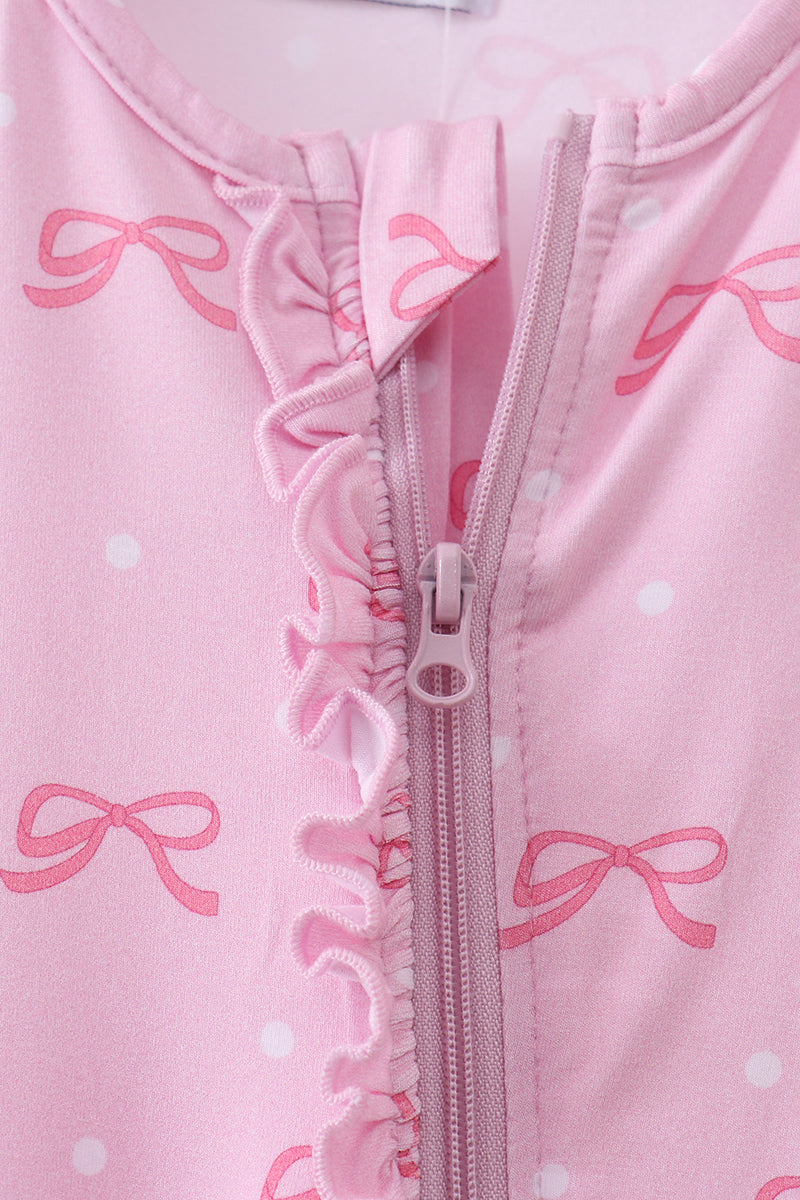Pink bow print bamboo romper